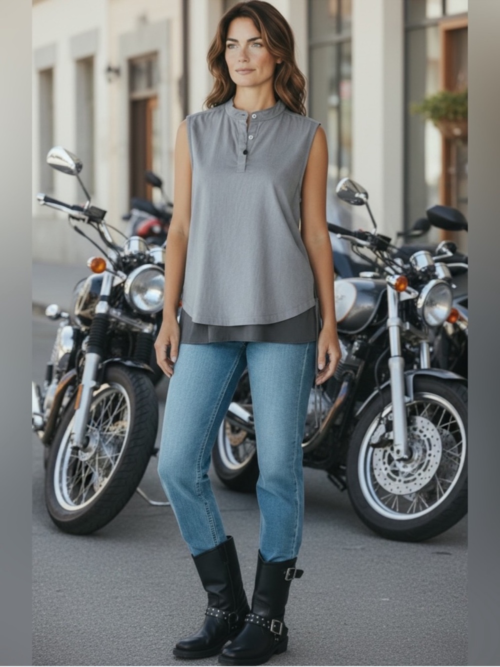 Harley-Davidson motorcycle sleeveless pullover grey layered side tie top large